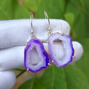 Druzy Gemstone Earrings 925 Sterling Silver Plated, Handmade Earring